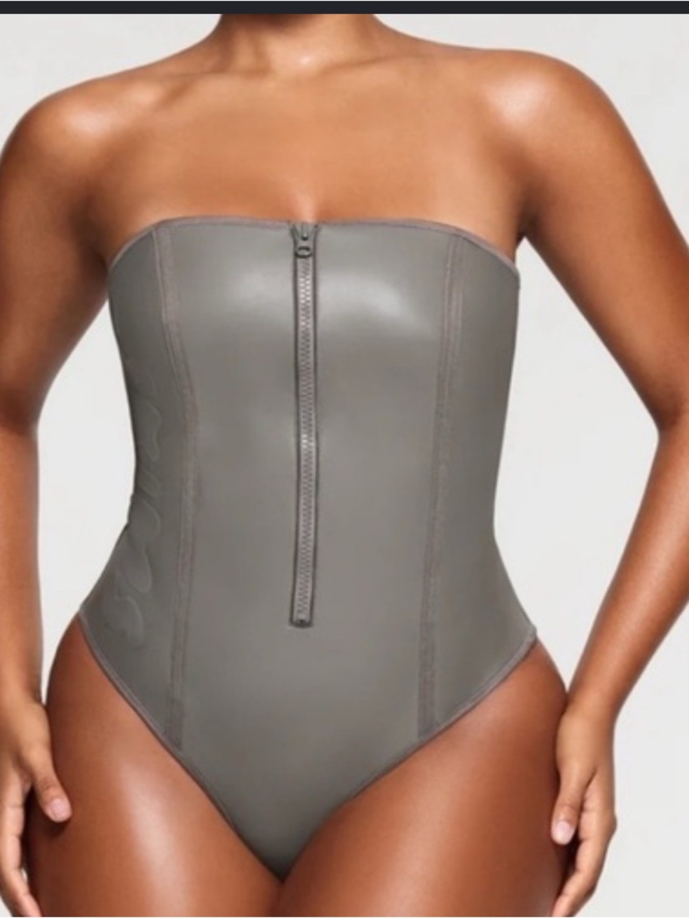 SKIMS Gray Strapless One-Piece with Front Zip